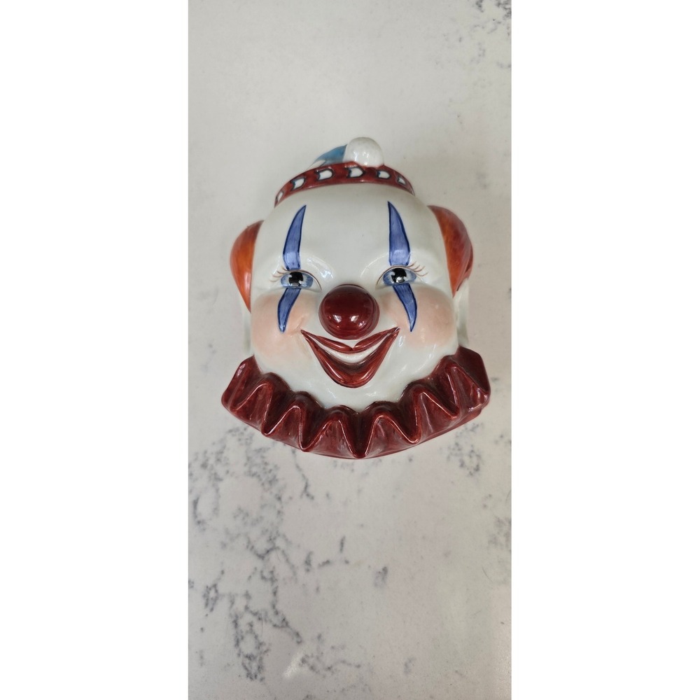 Vintage Style Ceramic Clown Head Trinket Box Lidded Circus Decor Hand Painted